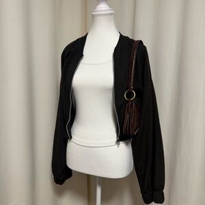 Zara linen-like material cropped bomber Jacket